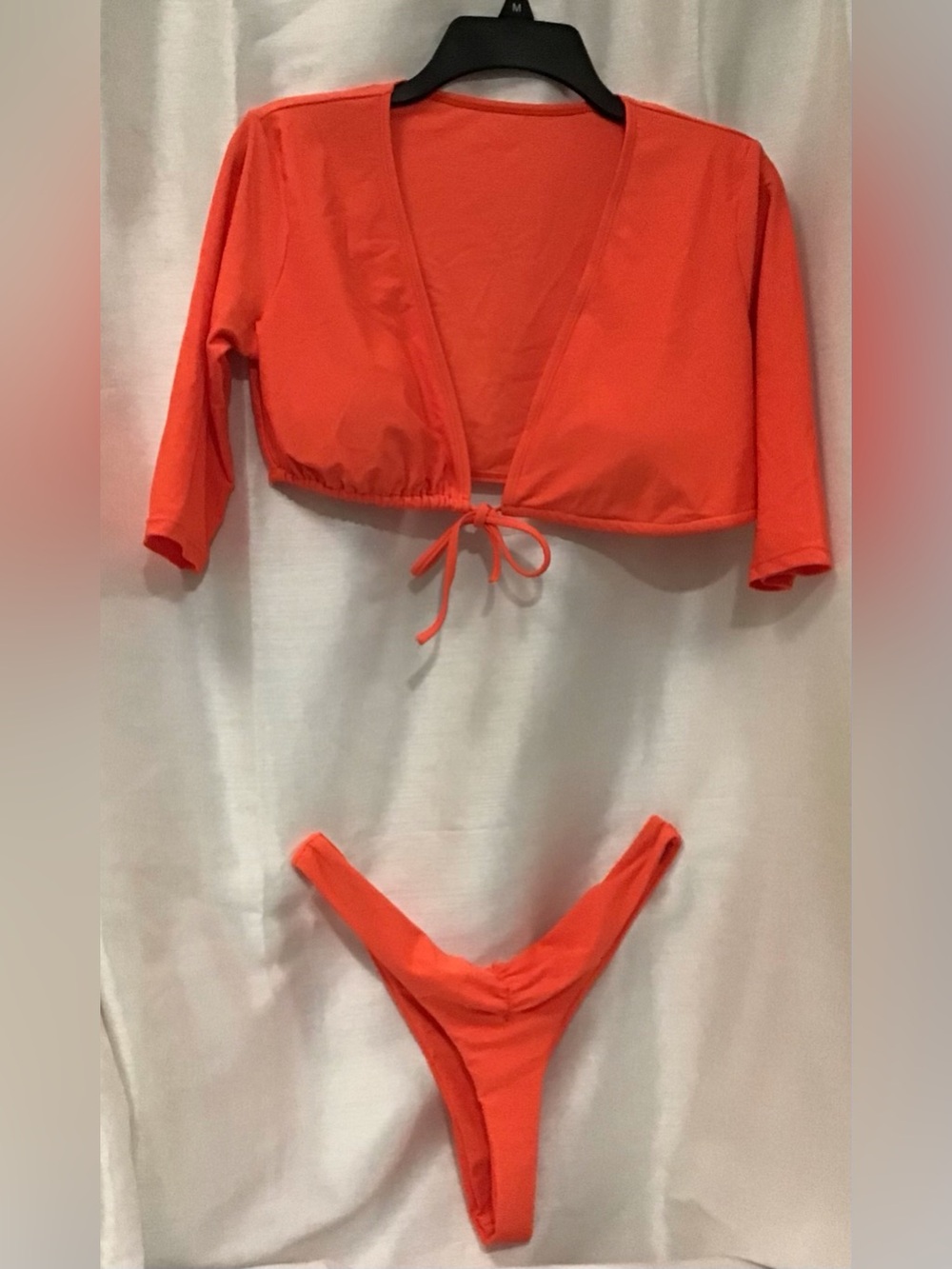 Women's Orange Tie-Front Bikini Set - Stylish Swim Top & V-String Bottom